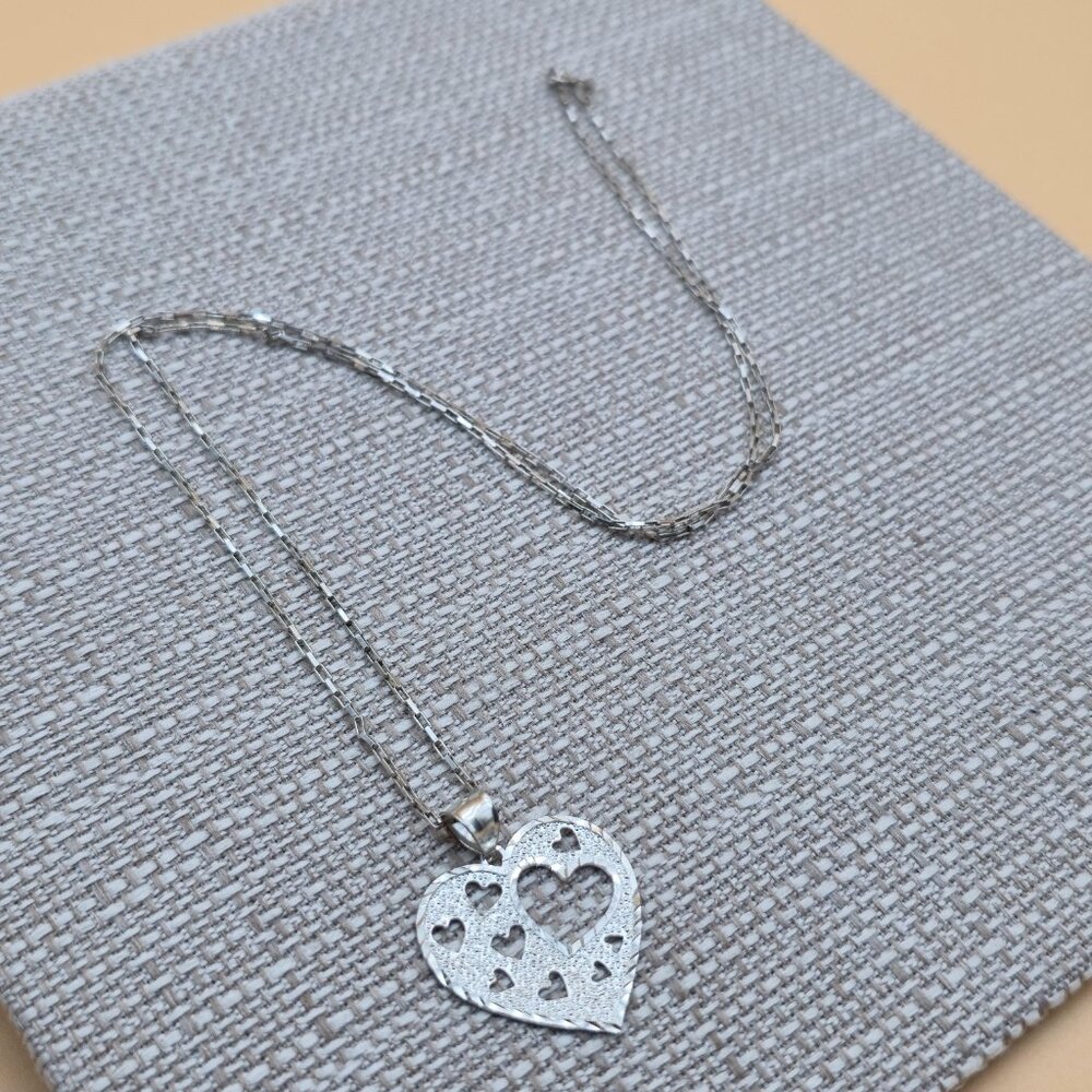 24 Inch Sterling Silver Large Textured Unique Heart Necklace A5946 - Picture 2 of 8